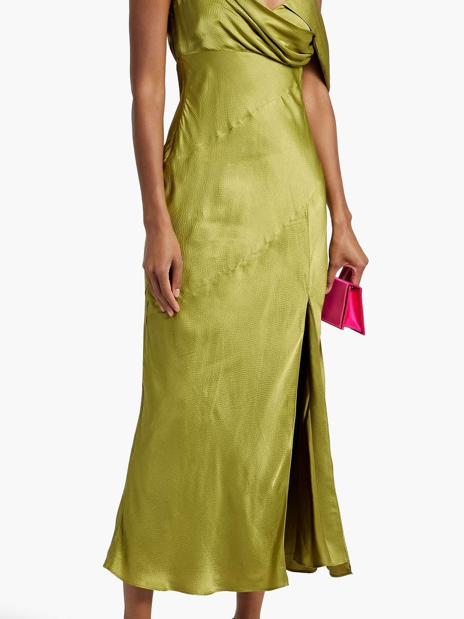 draped hammered-satin midi dress
