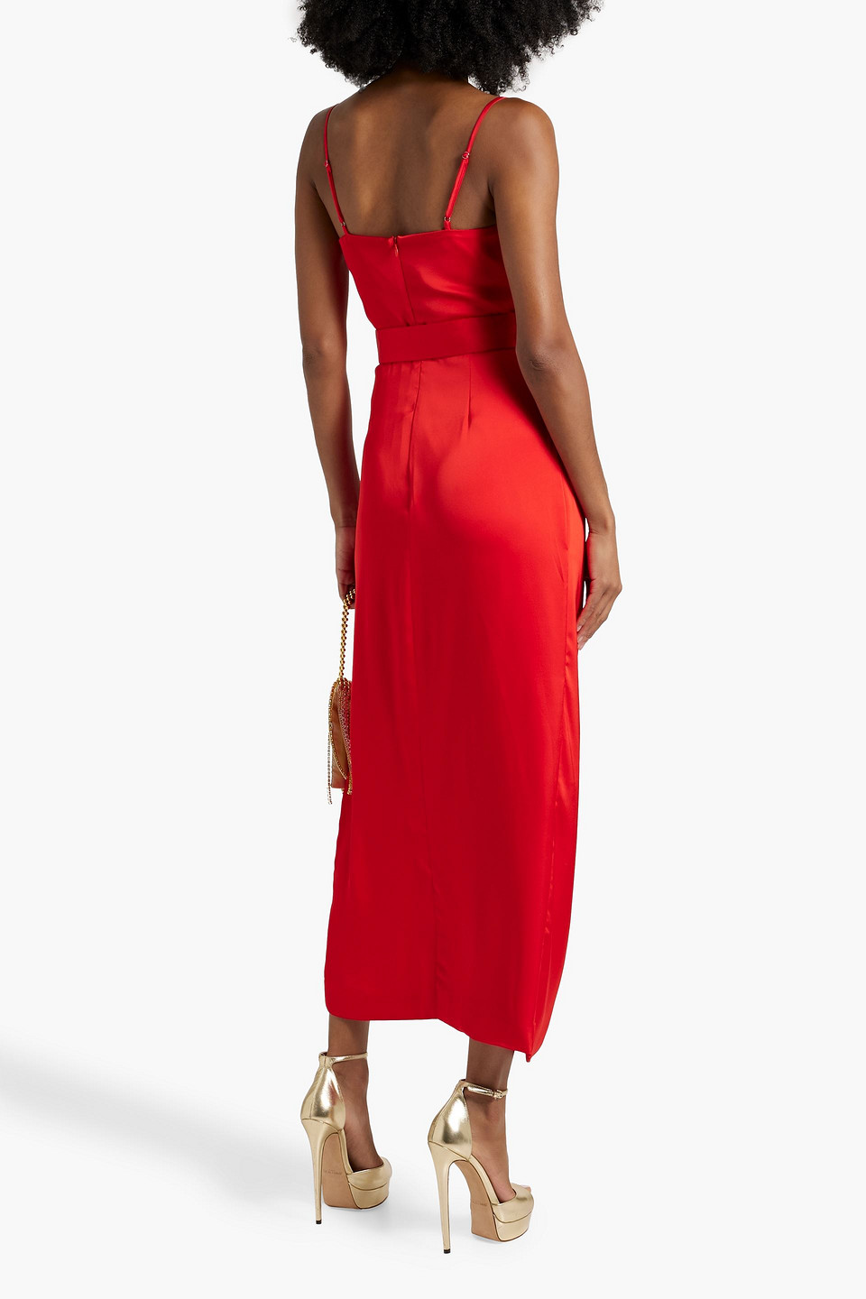  Nicholas - Drapiertes Midikleid Aus Glänzendem Crêpe Mit Gürtel - Rot - Us 0 