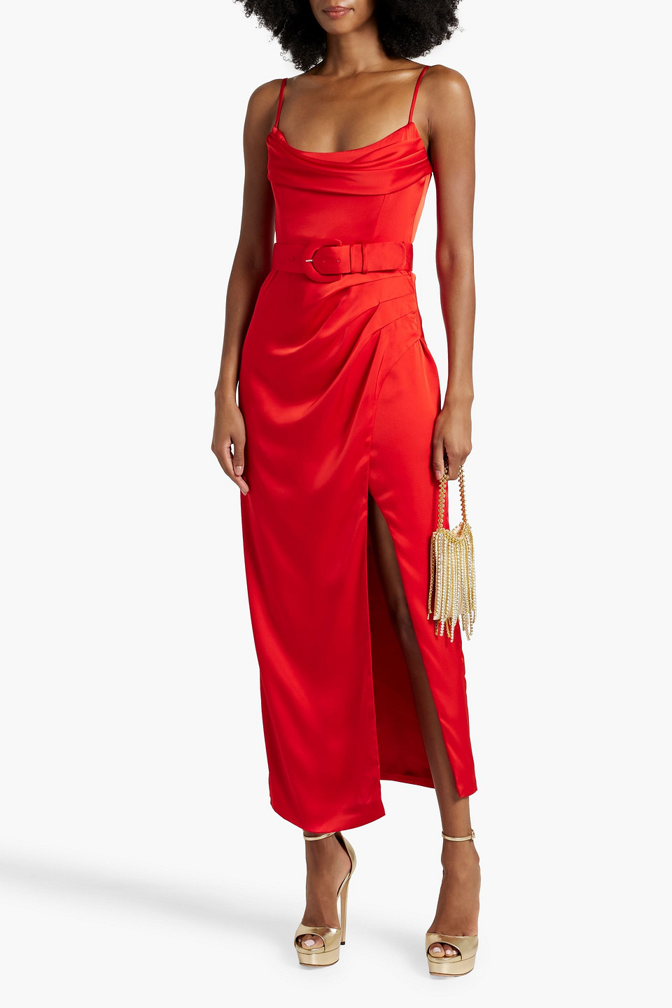  Nicholas - Drapiertes Midikleid Aus Glänzendem Crêpe Mit Gürtel - Rot - Us 0 