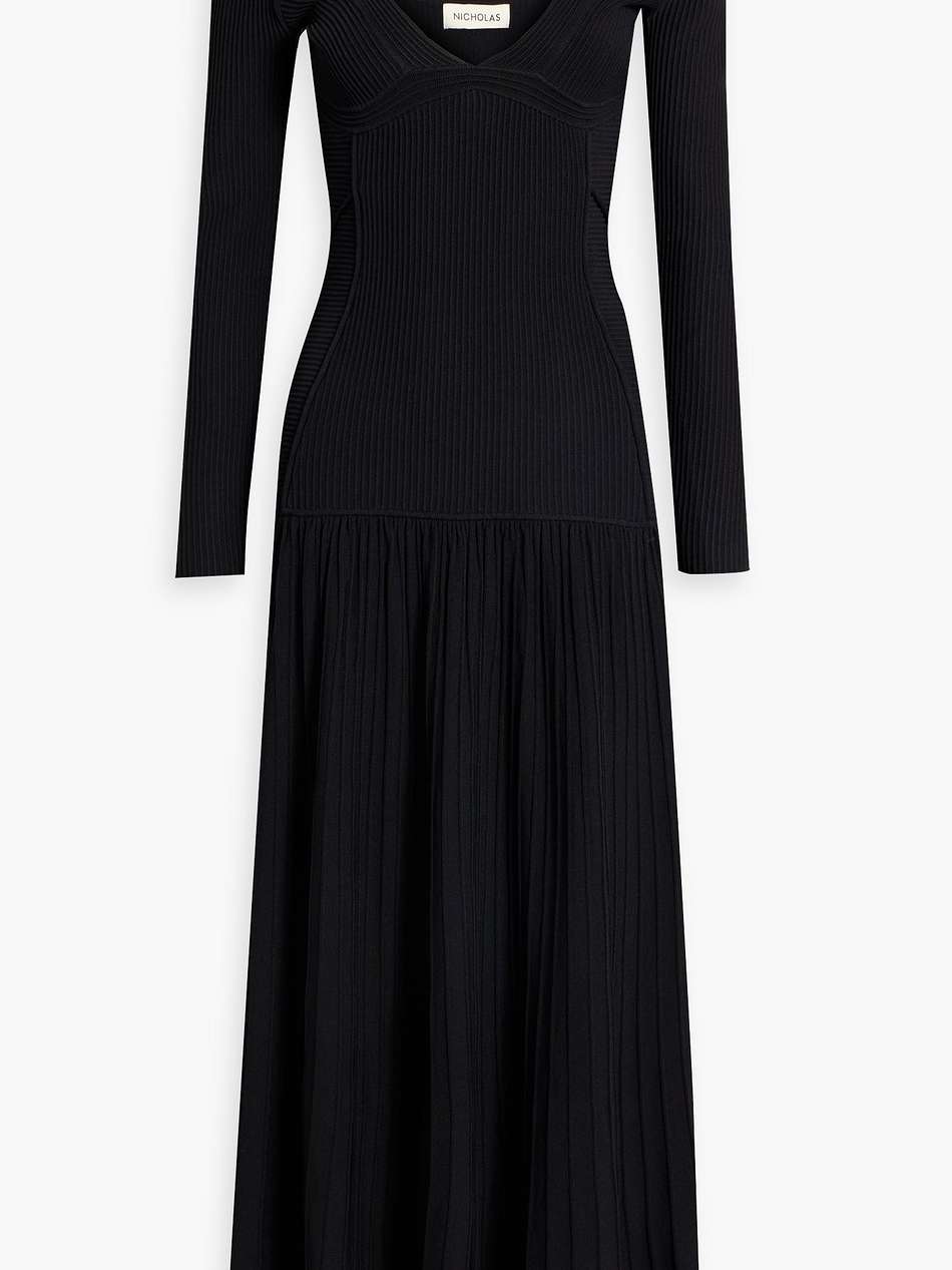 cold-shoulder ribbed-knit midi dress