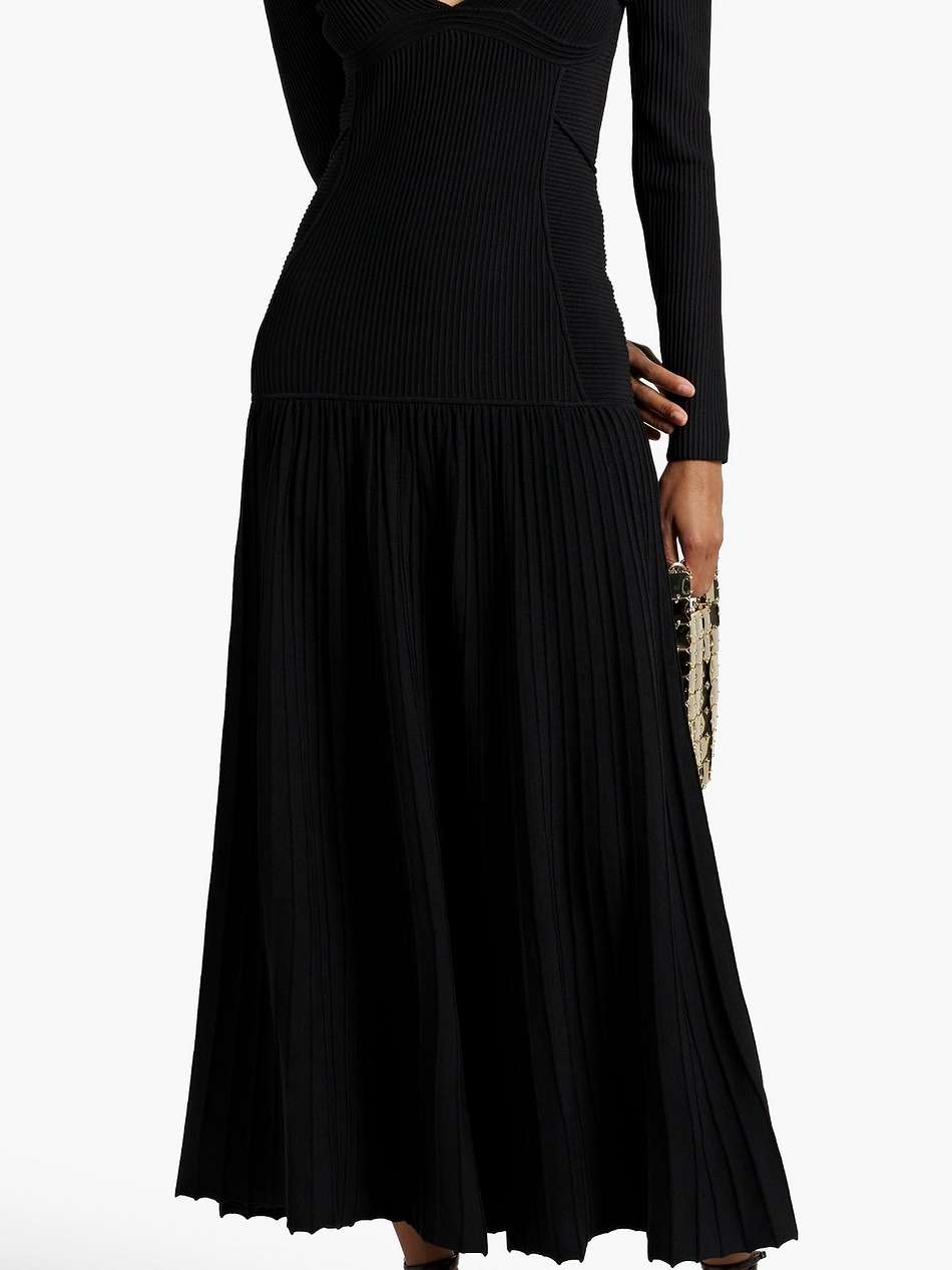 cold-shoulder ribbed-knit midi dress
