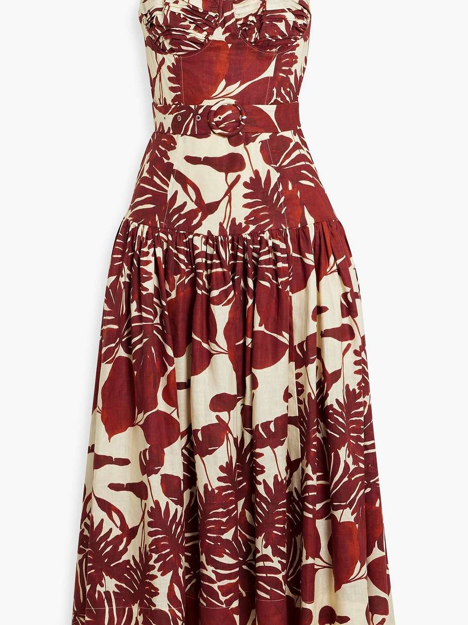 belted floral-print linen maxi dress