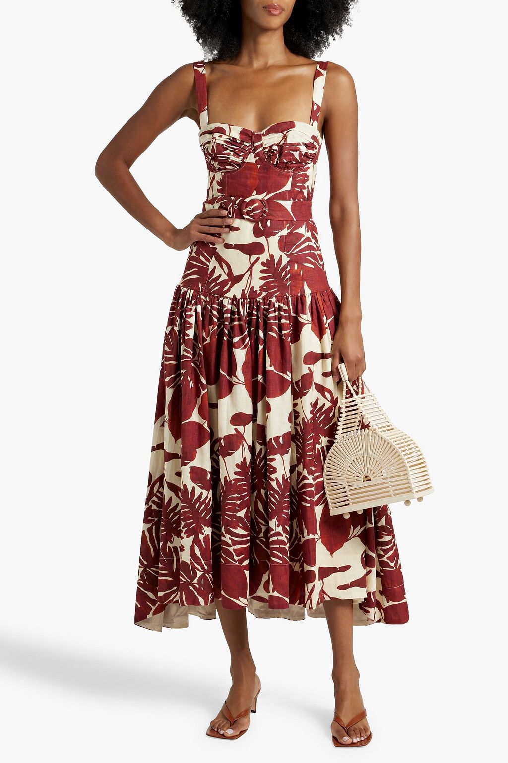 NICHOLAS Belted floral-print linen maxi dress