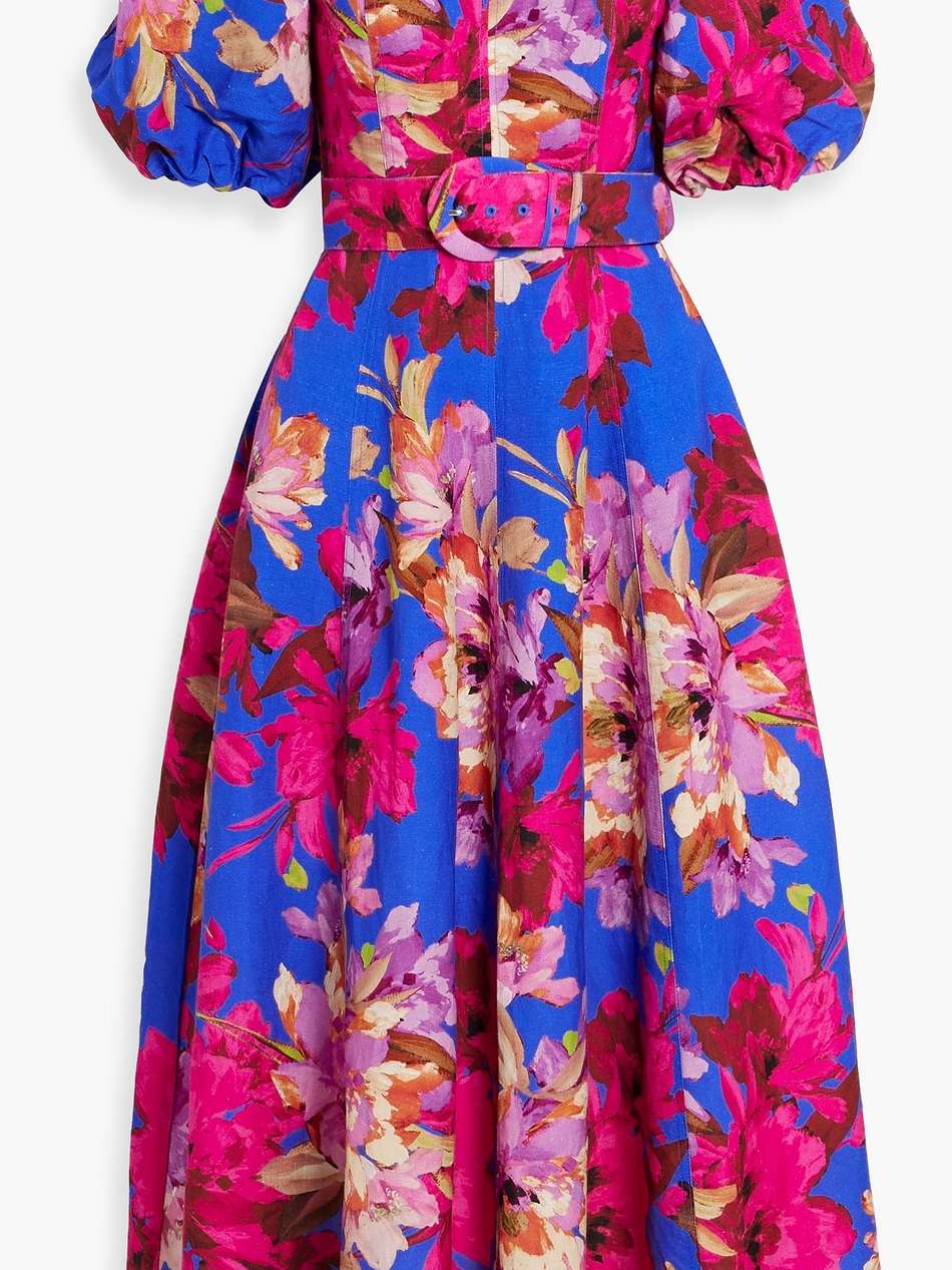 off-the-shoulder floral-print linen-blend midi dress
