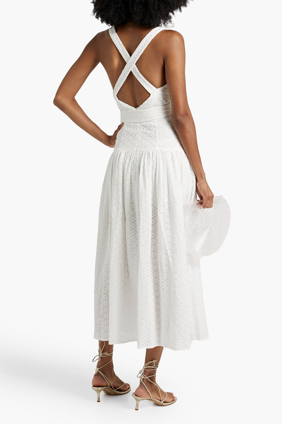 Nicholas Belted Broderie Anglaise Cotton Midi Dress In White