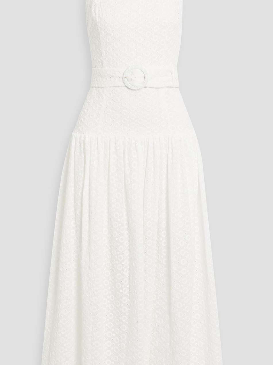 belted broderie anglaise cotton midi dress
