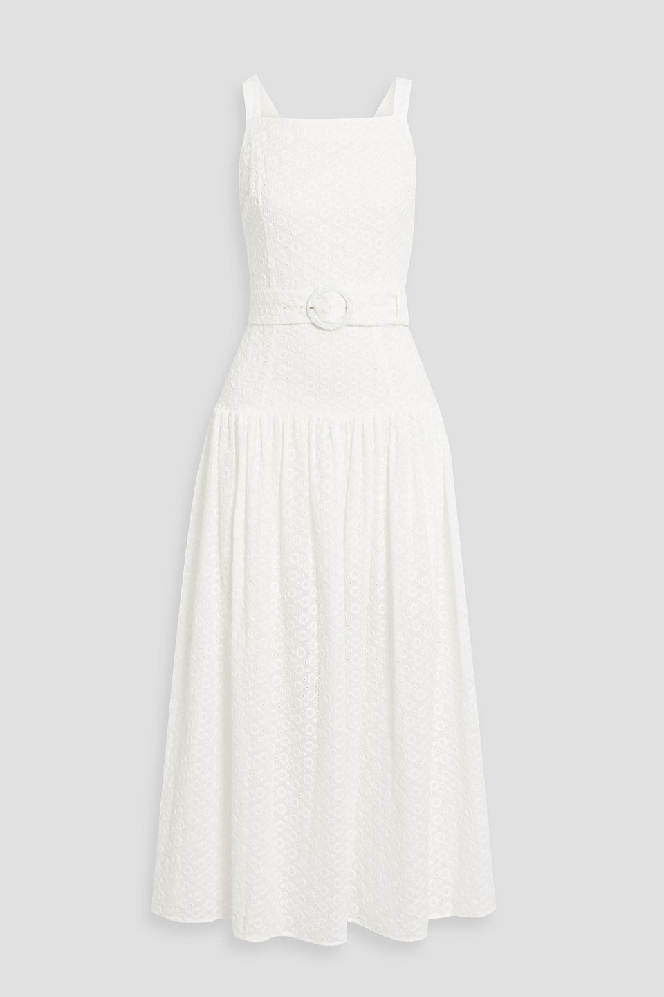 Nicholas Belted Broderie Anglaise Cotton Midi Dress In White
