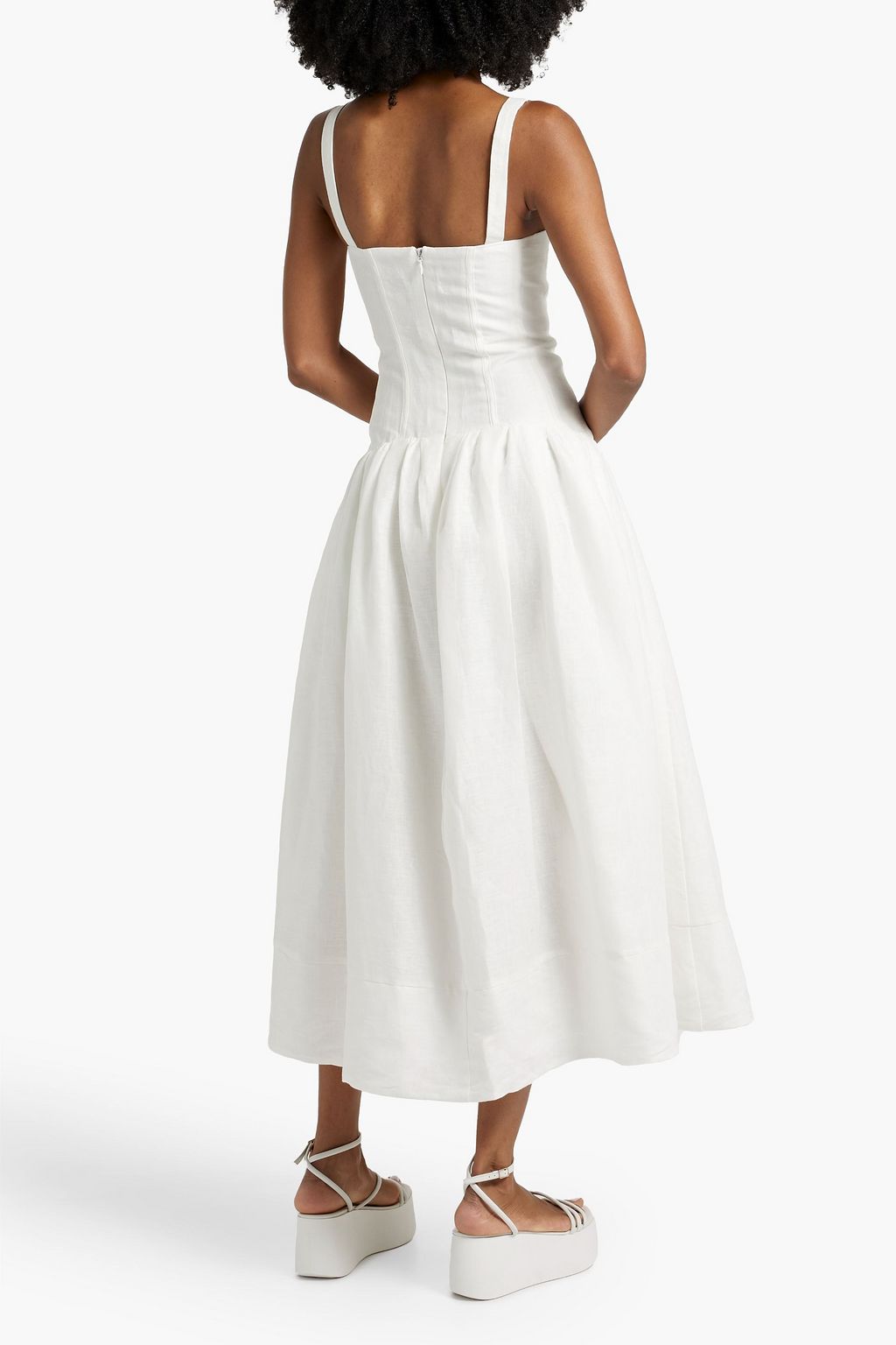 NICHOLAS Gathered linen midi dress