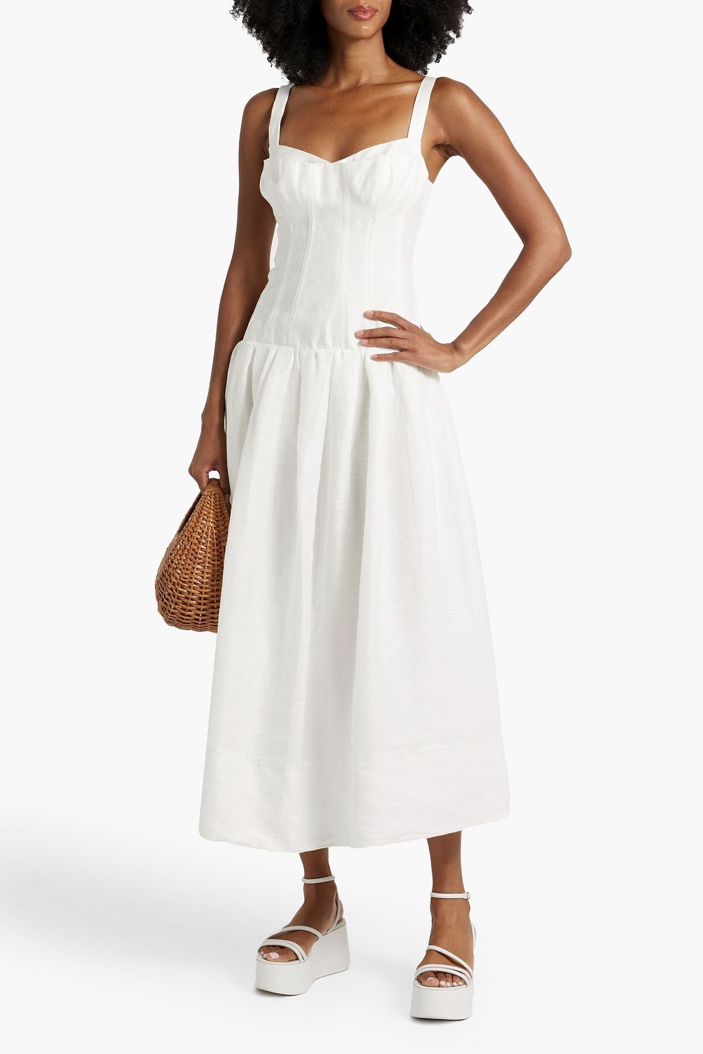 NICHOLAS Gathered linen midi dress