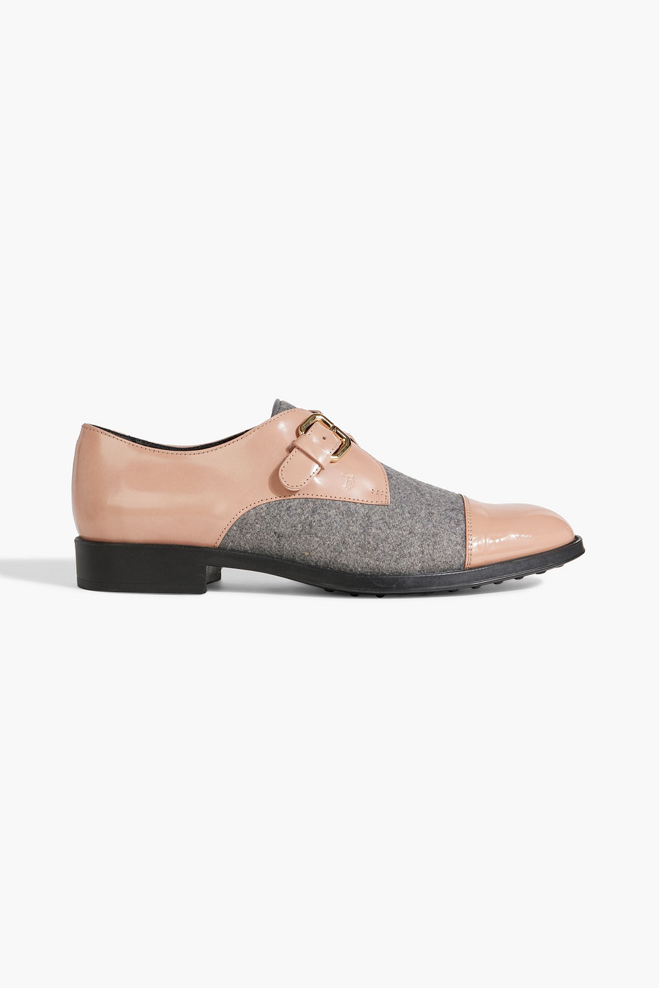Tod's Buckled Patent-leather And Felt Loafers In Blush