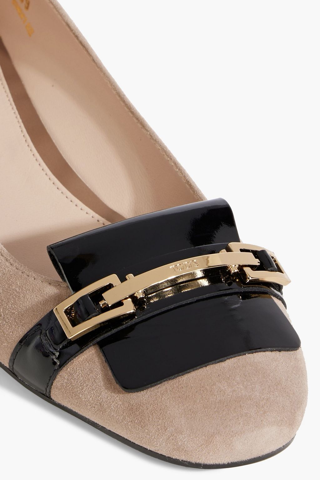 TOD'S Embellished patent-leather-trimmed suede pumps