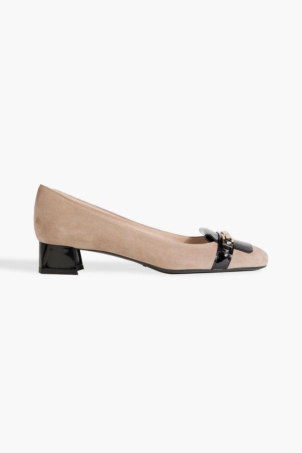 Tod's Embellished Patent-leather-trimmed Suede Pumps In Mushroom