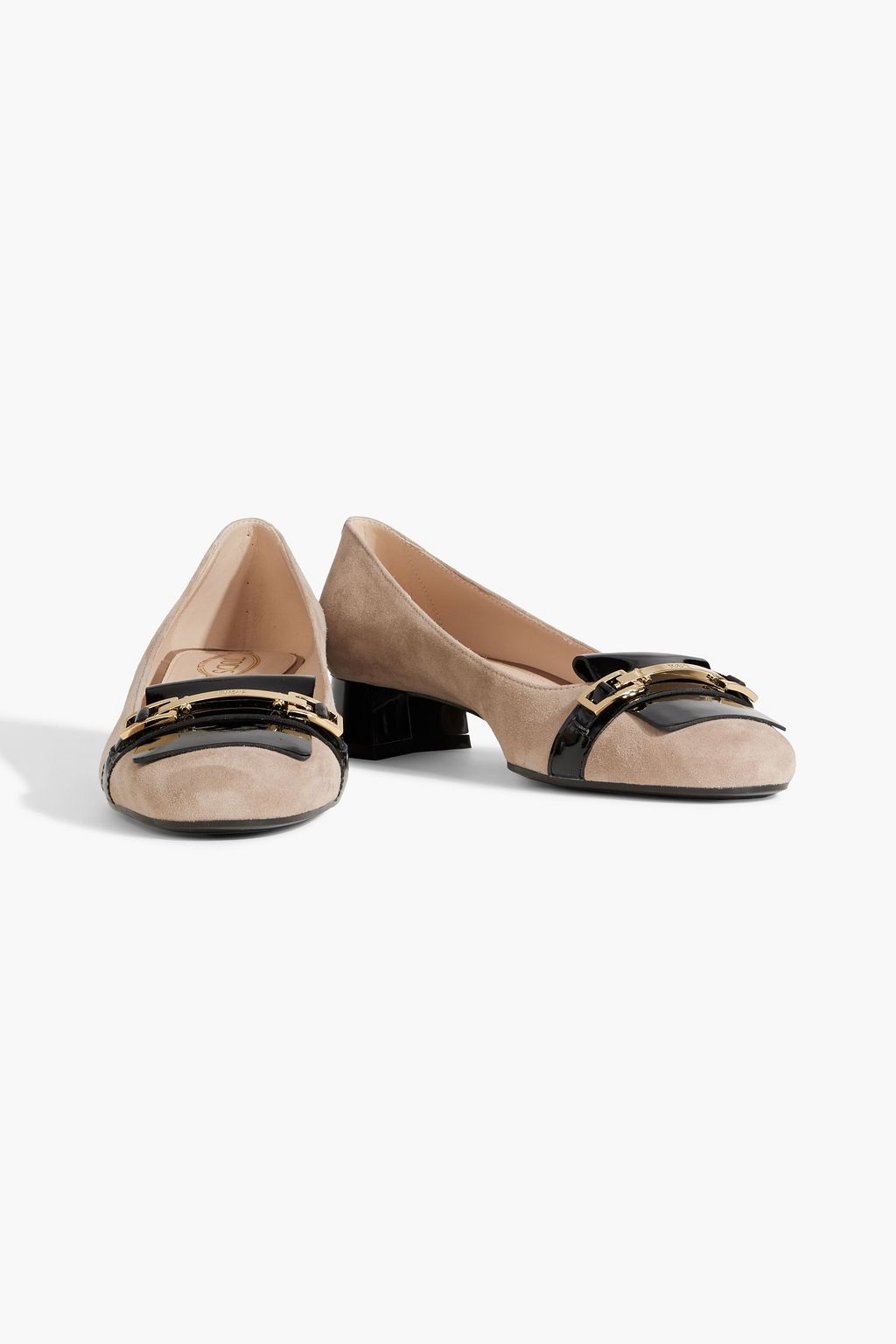 TOD'S Embellished patent-leather-trimmed suede pumps