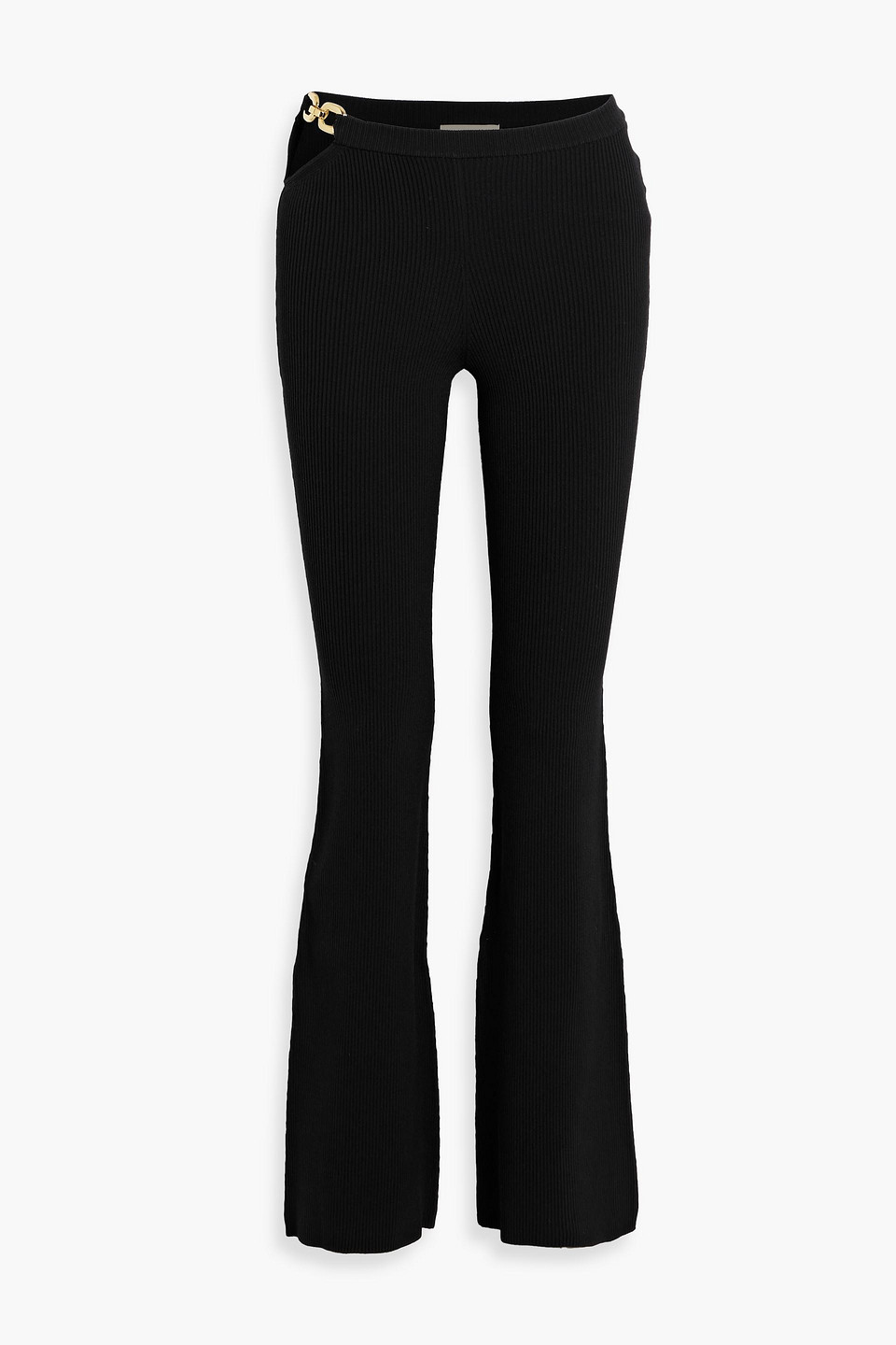 Nicholas Kari Chain-trimmed Ribbed-knit Flared Pants In Black