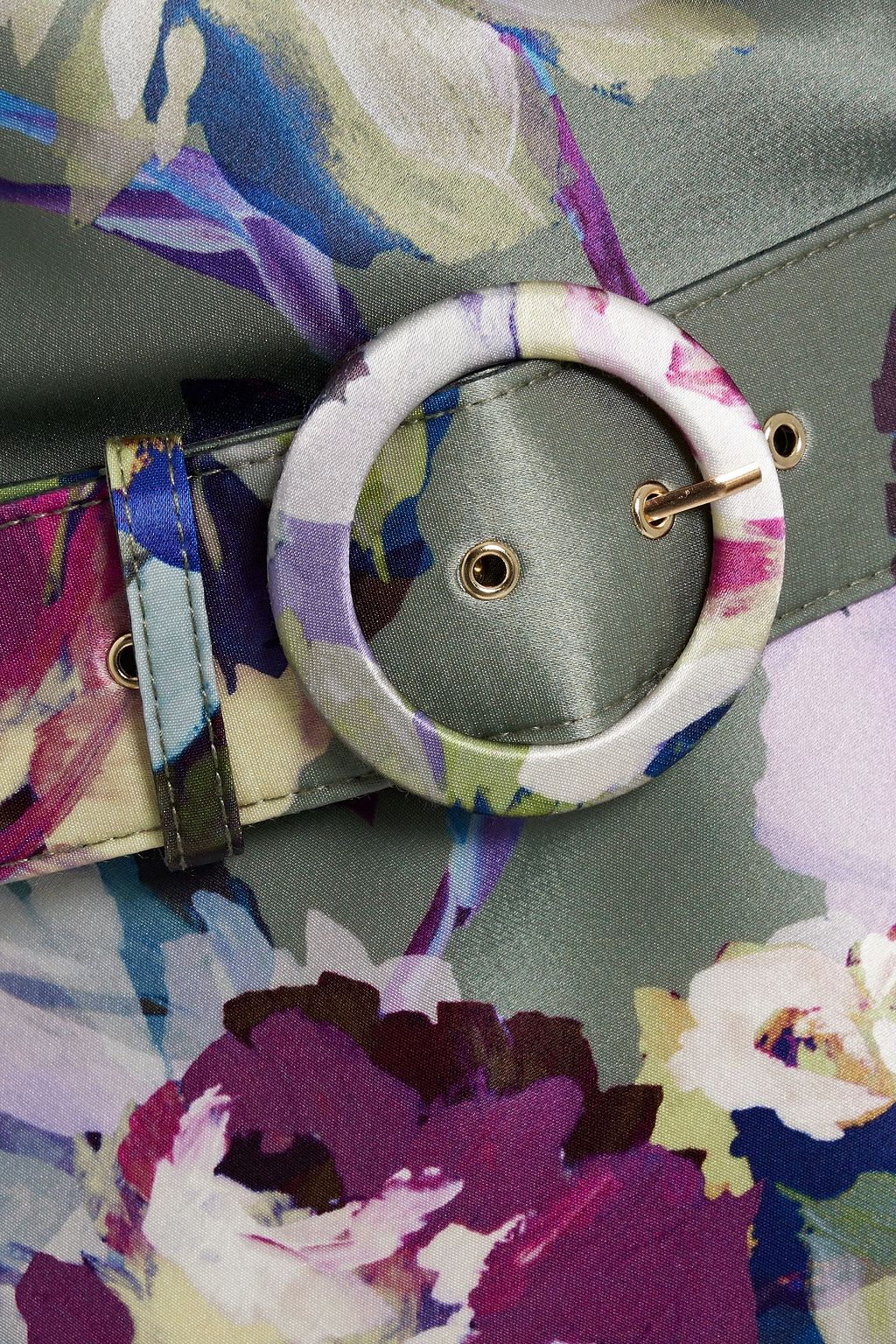 NICHOLAS Belted floral-print satin gown