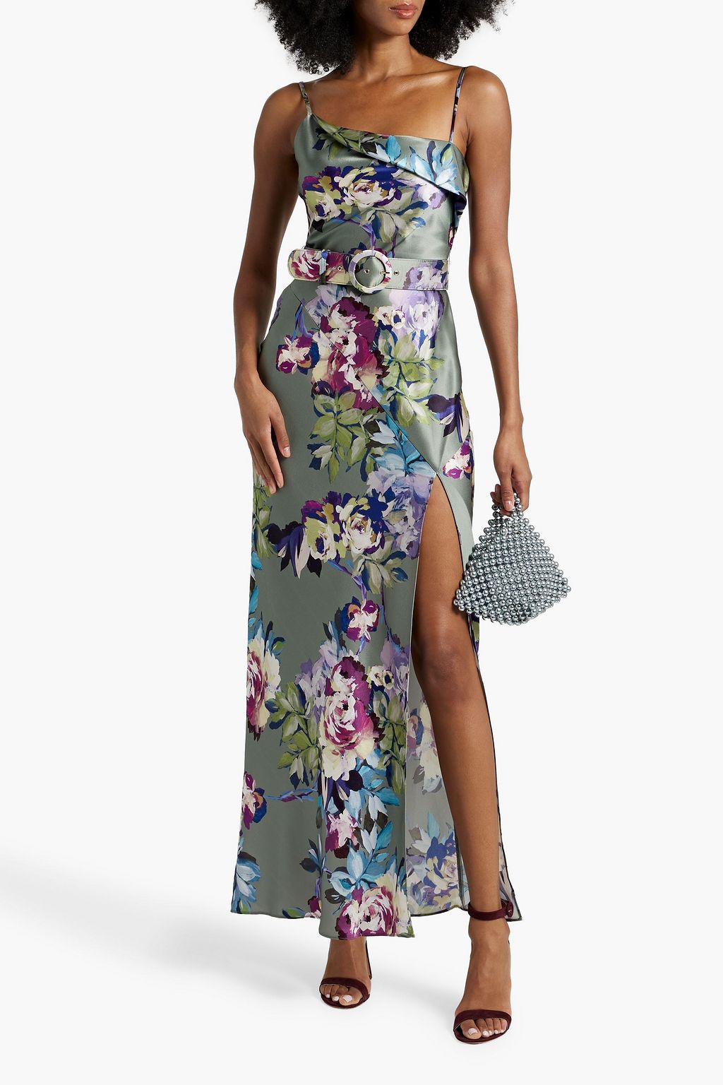 NICHOLAS Belted floral-print satin gown