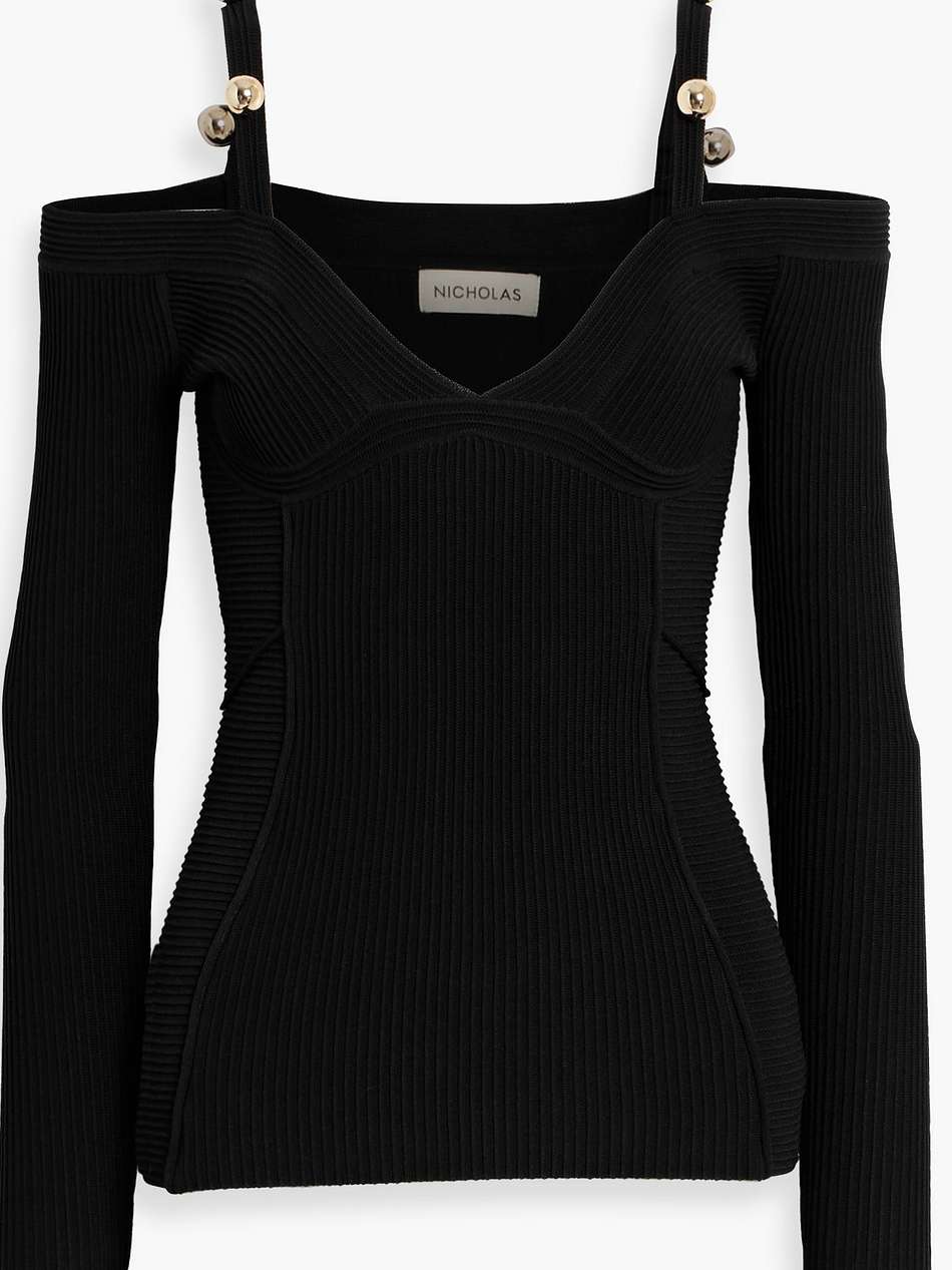 cold-shoulder ribbed-knit top