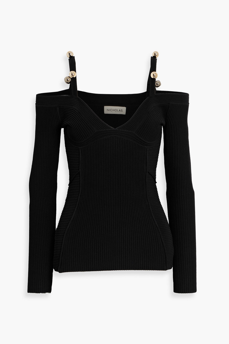 Cold-shoulder ribbed-knit top