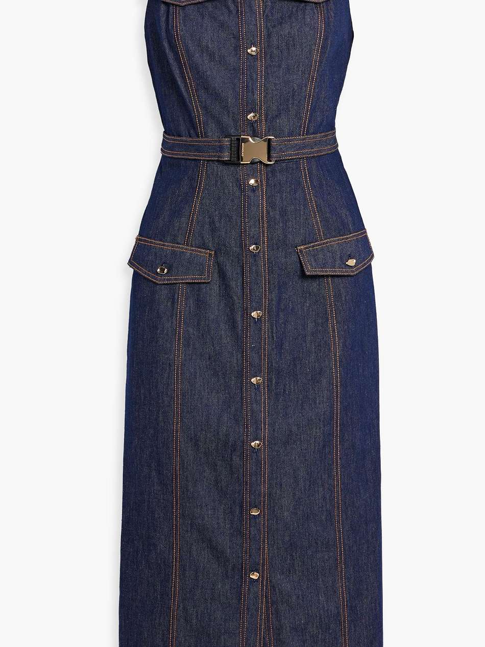 belted denim midi dress