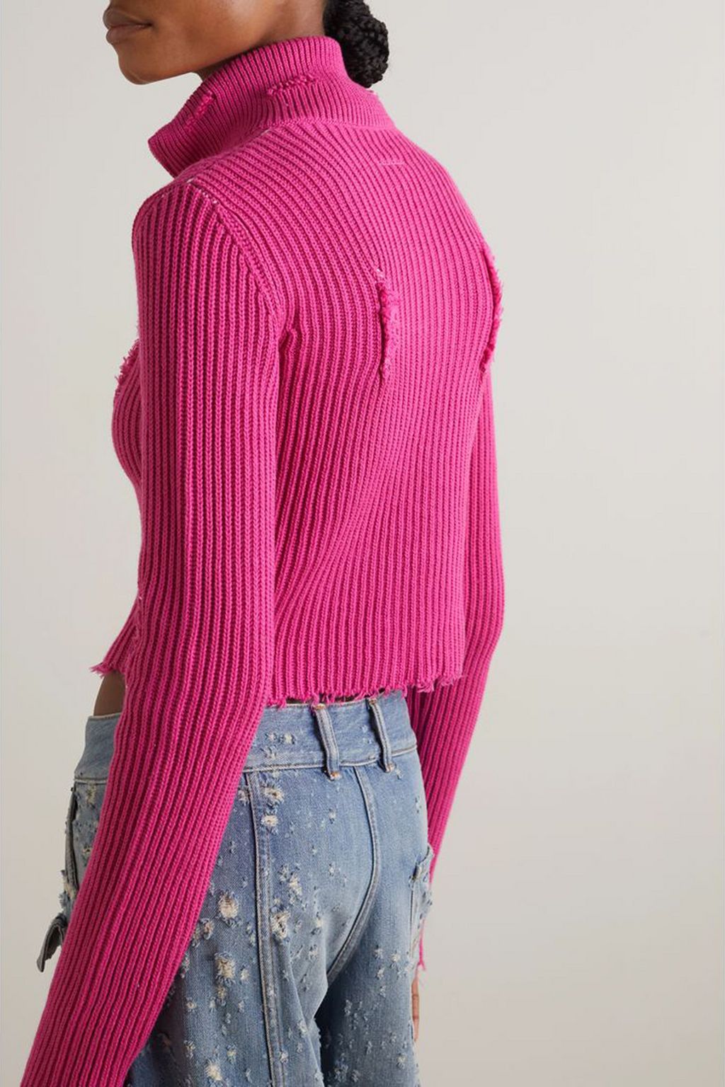 MM6 MAISON MARGIELA Cropped distressed ribbed cotton and wool-blend cardigan