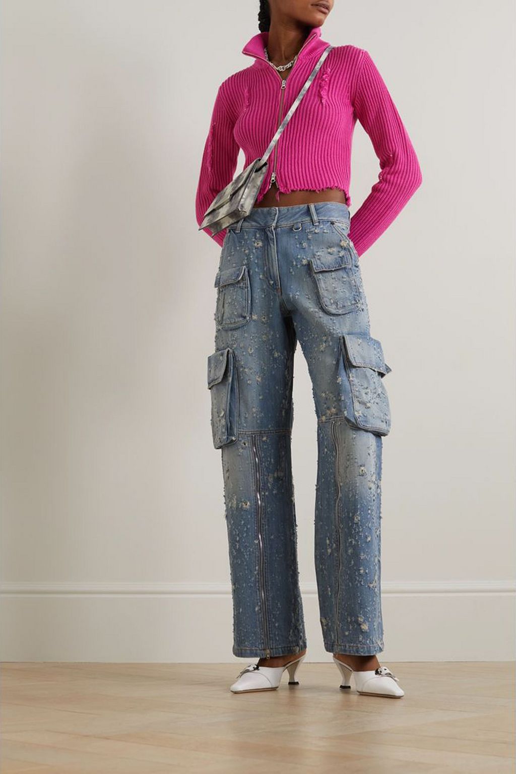 MM6 MAISON MARGIELA Cropped distressed ribbed cotton and wool-blend cardigan