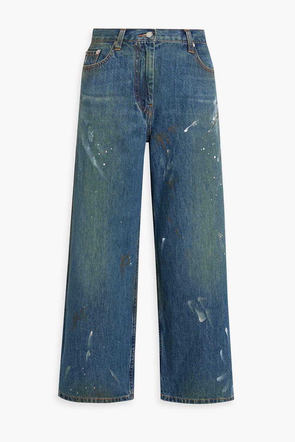 HELMUT LANG CROPPED PAINTED HIGH-RISE WIDE-LEG JEANS 