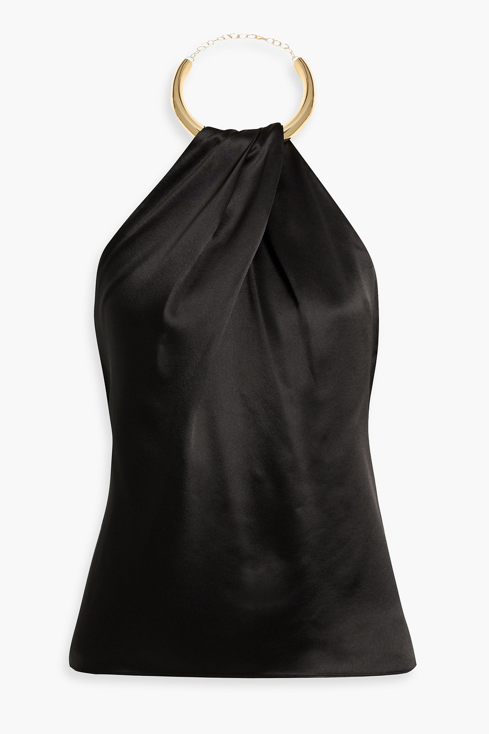 Nicholas Oxana Draped Satin Halterneck Top In Black
