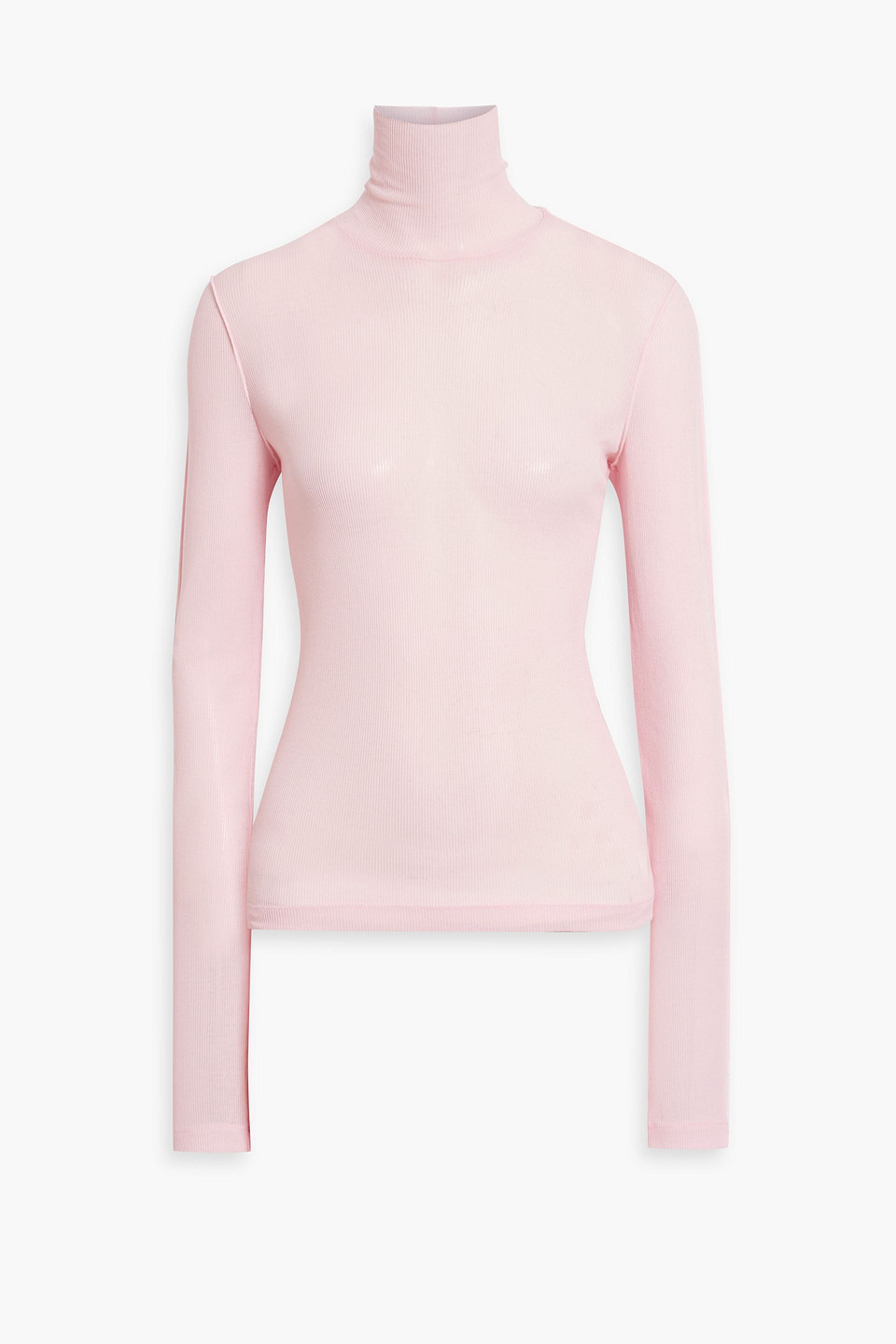 Helmut Lang Ribbed Cotton-blend Turtleneck Top In Pastel Pink