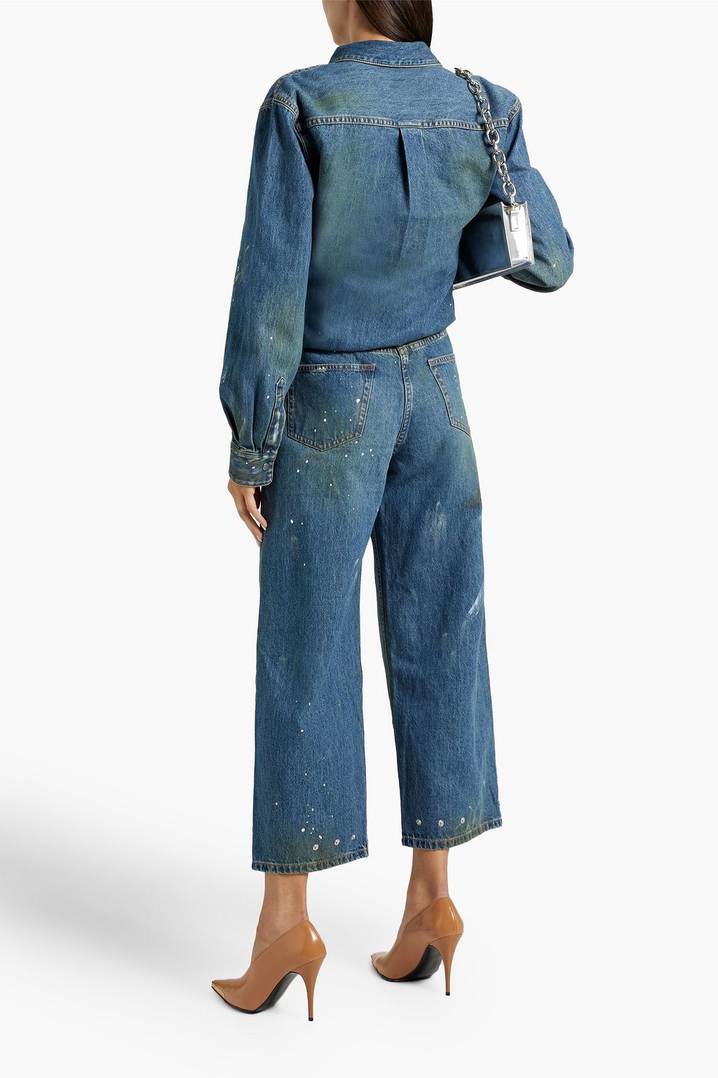 HELMUT LANG جاكيت بأسلوب القميص من الدنيم مزين بطبعات
