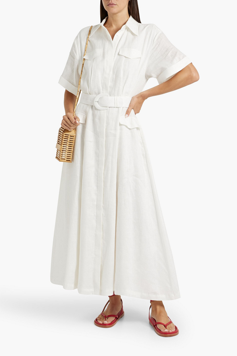 Nicholas Sunni Belted Utility Shirt Dress In Ivory