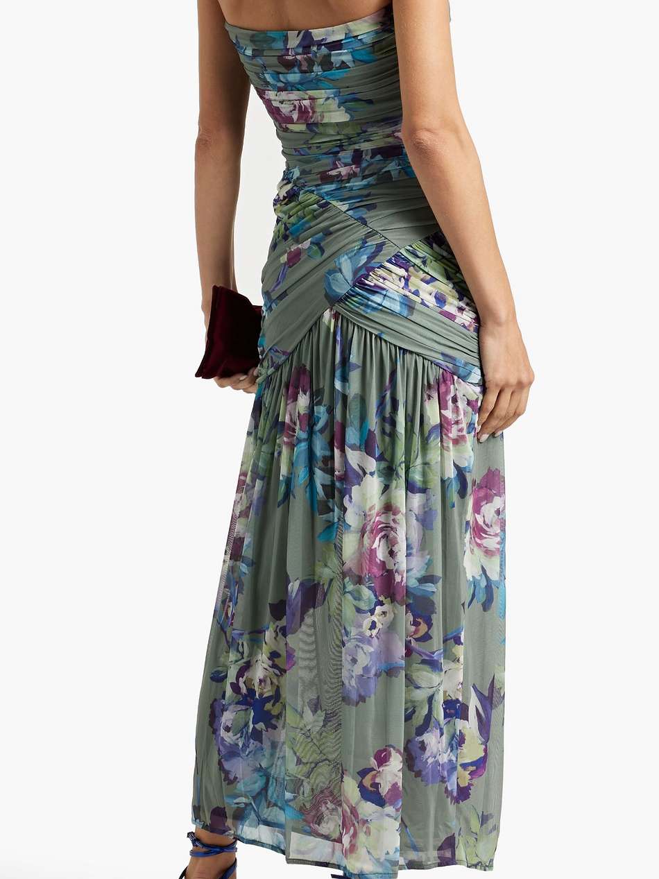 morgan strapless floral-print stretch-tulle midi dress