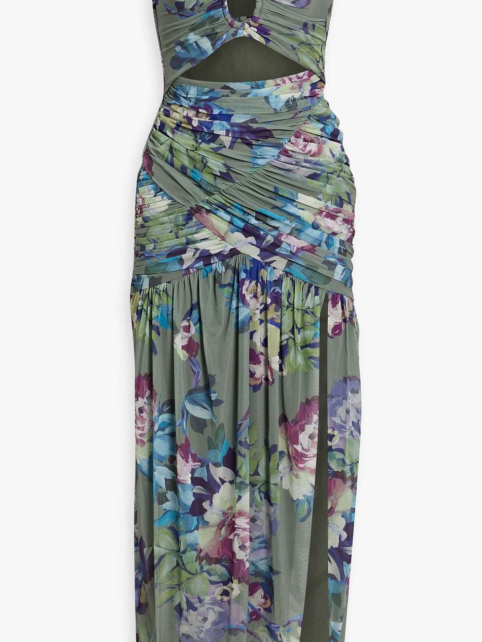 morgan strapless floral-print stretch-tulle midi dress