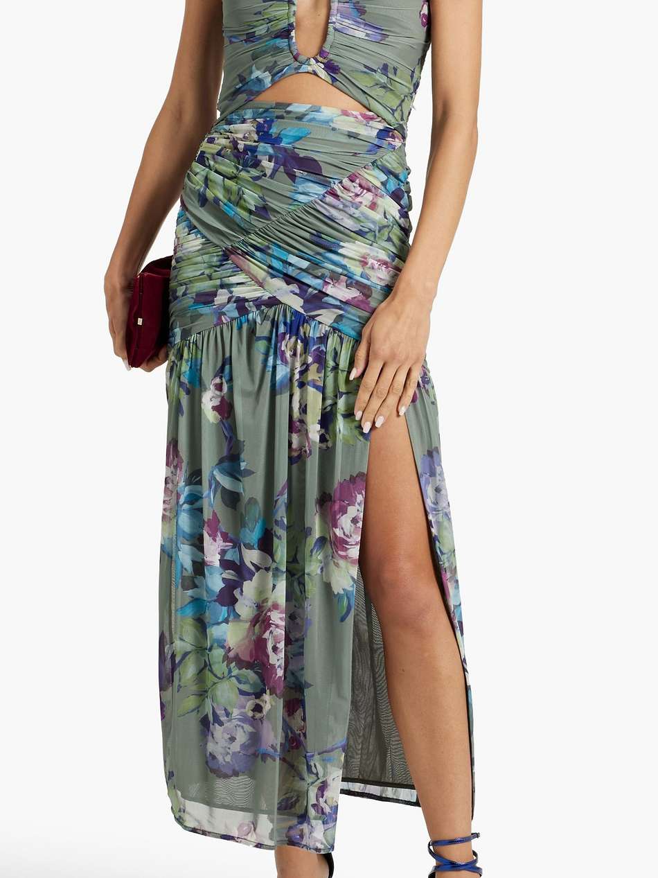 morgan strapless floral-print stretch-tulle midi dress