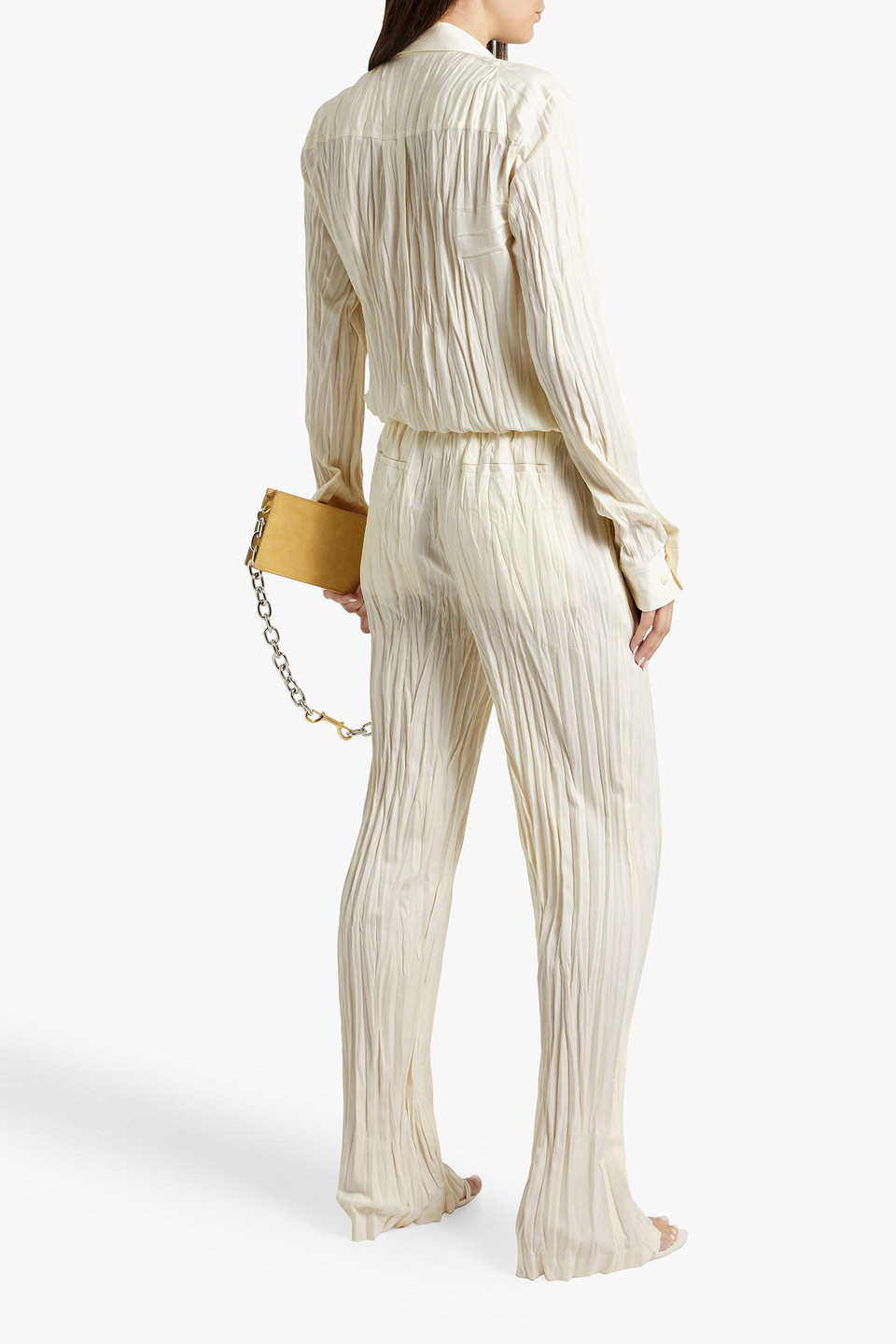 Helmut Lang Plissé Satin-crepe Shirt In Ivory
