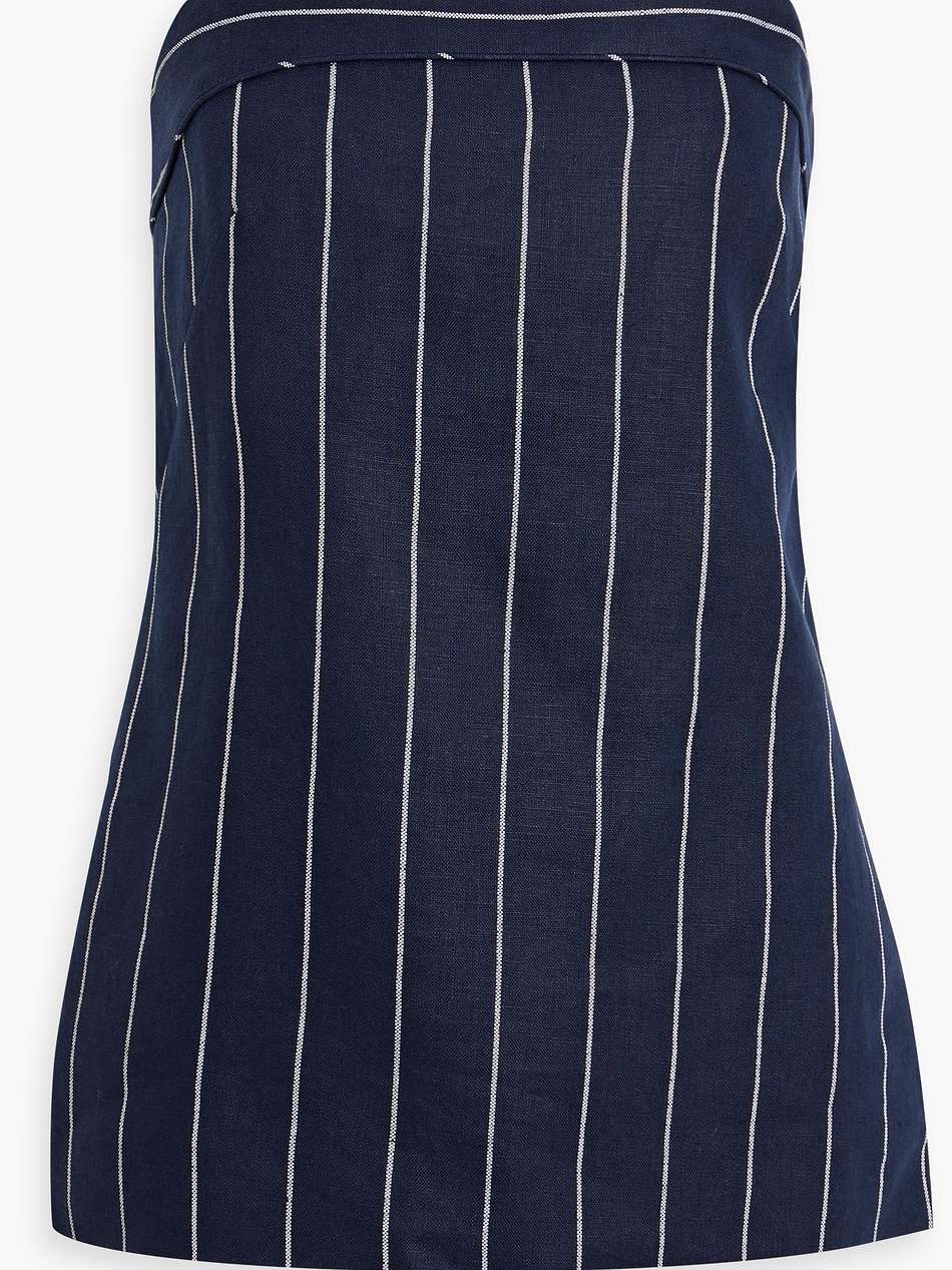 strapless pinstriped linen-blend top