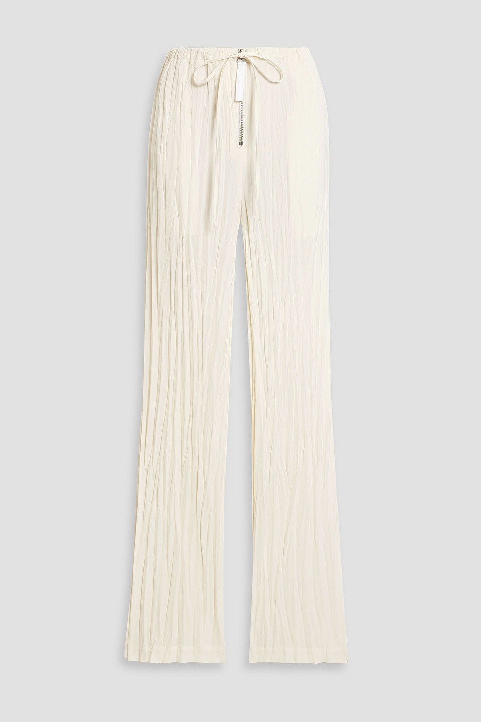 Helmut Lang Plissé Satin-crepe Straight-leg Pants In Ivory