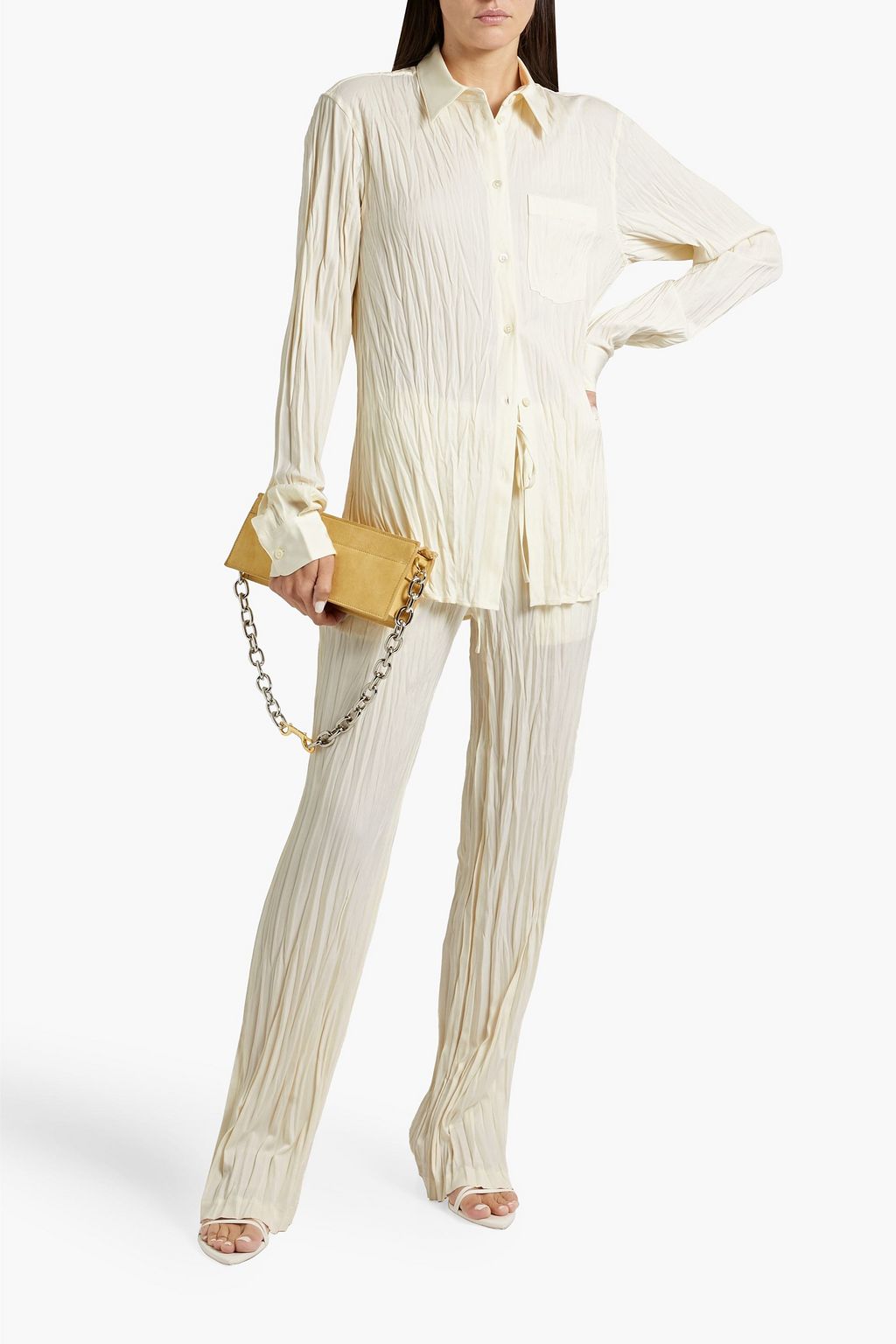 HELMUT LANG Plissé satin-crepe straight-leg pants