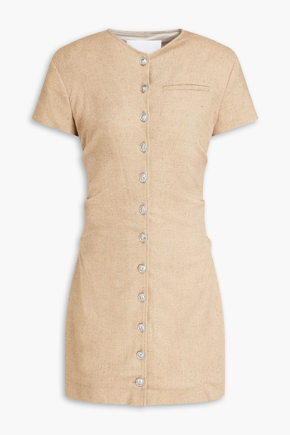 Remain Birger Christensen Ruched Donegal Twill Mini Dress In Brown