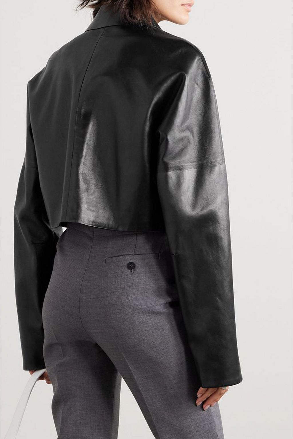 FERRAGAMO Cropped zip-detailed leather biker jacket