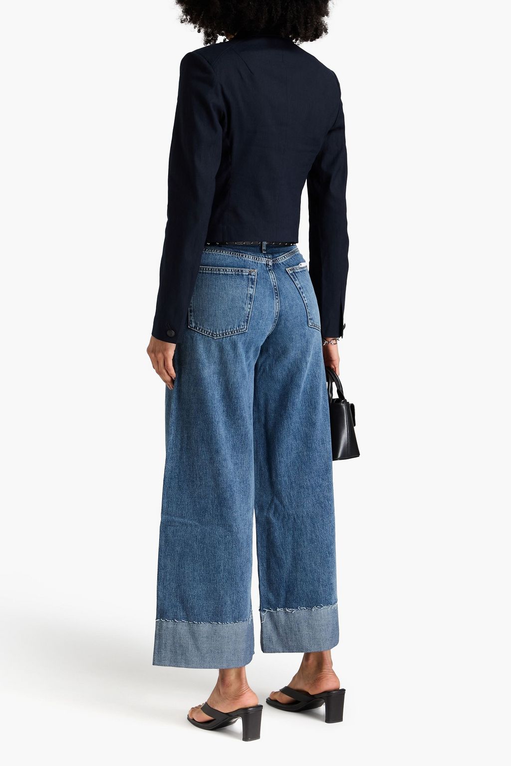 RAG & BONE بليزر Josie قصير من مزيج الكتّان وبصفين من الأزرار