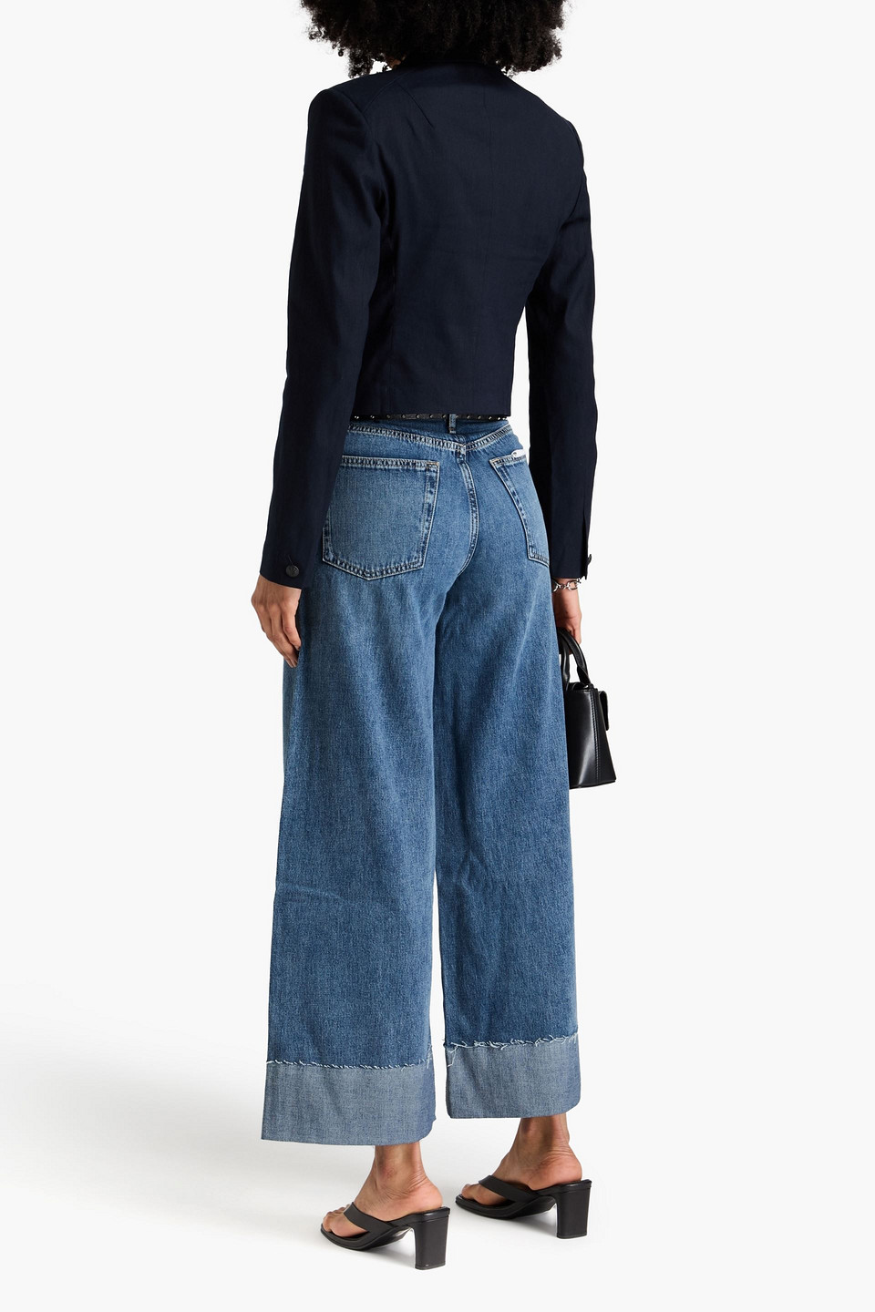 Rag & Bone Josie Cropped Double-breasted Linen-blend Blazer In Navy