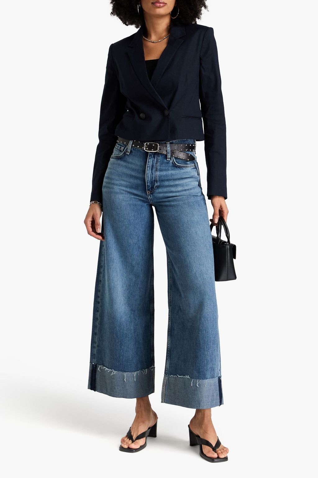 RAG & BONE بليزر Josie قصير من مزيج الكتّان وبصفين من الأزرار