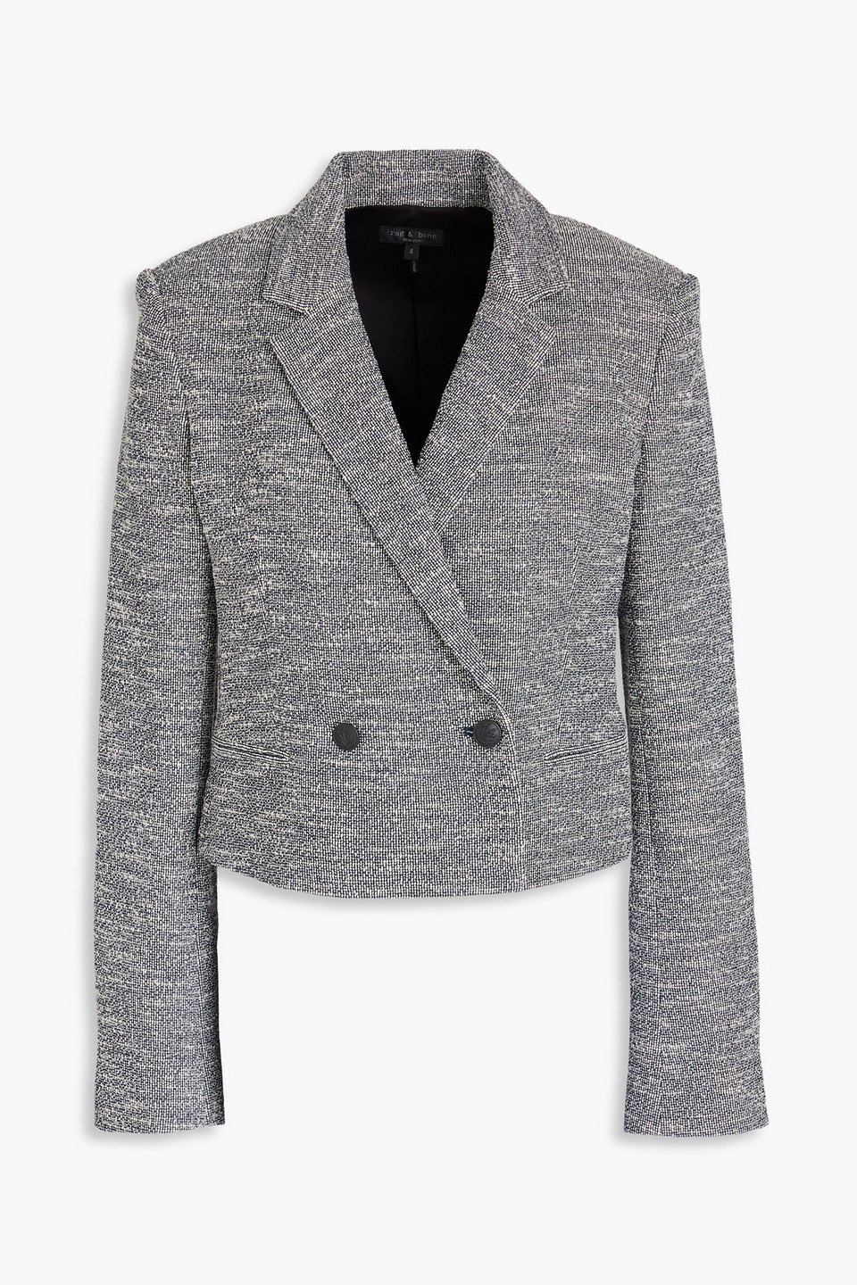 Rag & Bone Josie Cropped Double-breasted Cotton-blend Bouclé-tweed Blazer In Navy