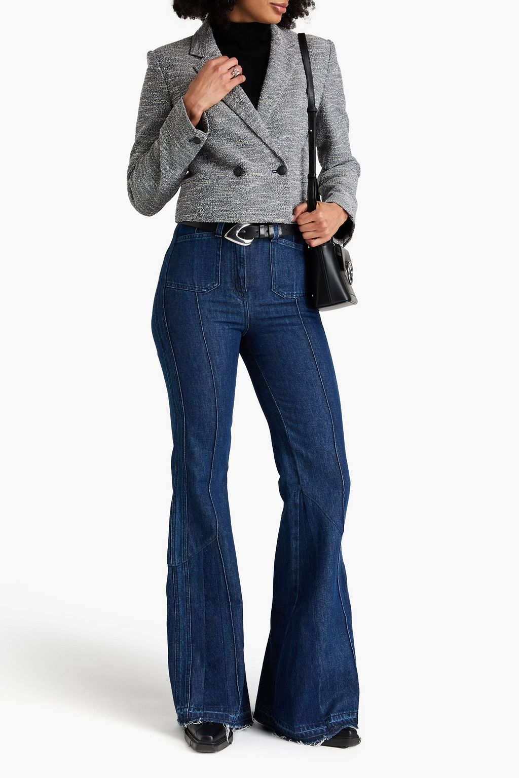 RAG & BONE بليزر Josie قصير من مزيج من القطن والتويد وبحبكة بوكليه وبصفين من الأزرار