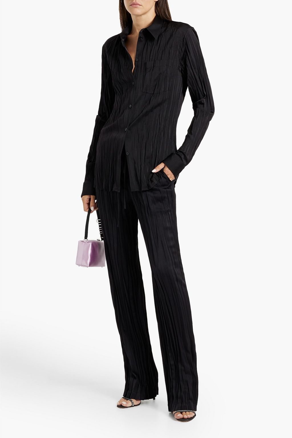 HELMUT LANG Plissé satin-crepe shirt