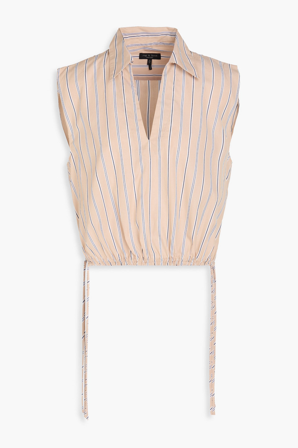 Rag & Bone Fiona Cropped Striped Cotton-poplin Blouse In Beige