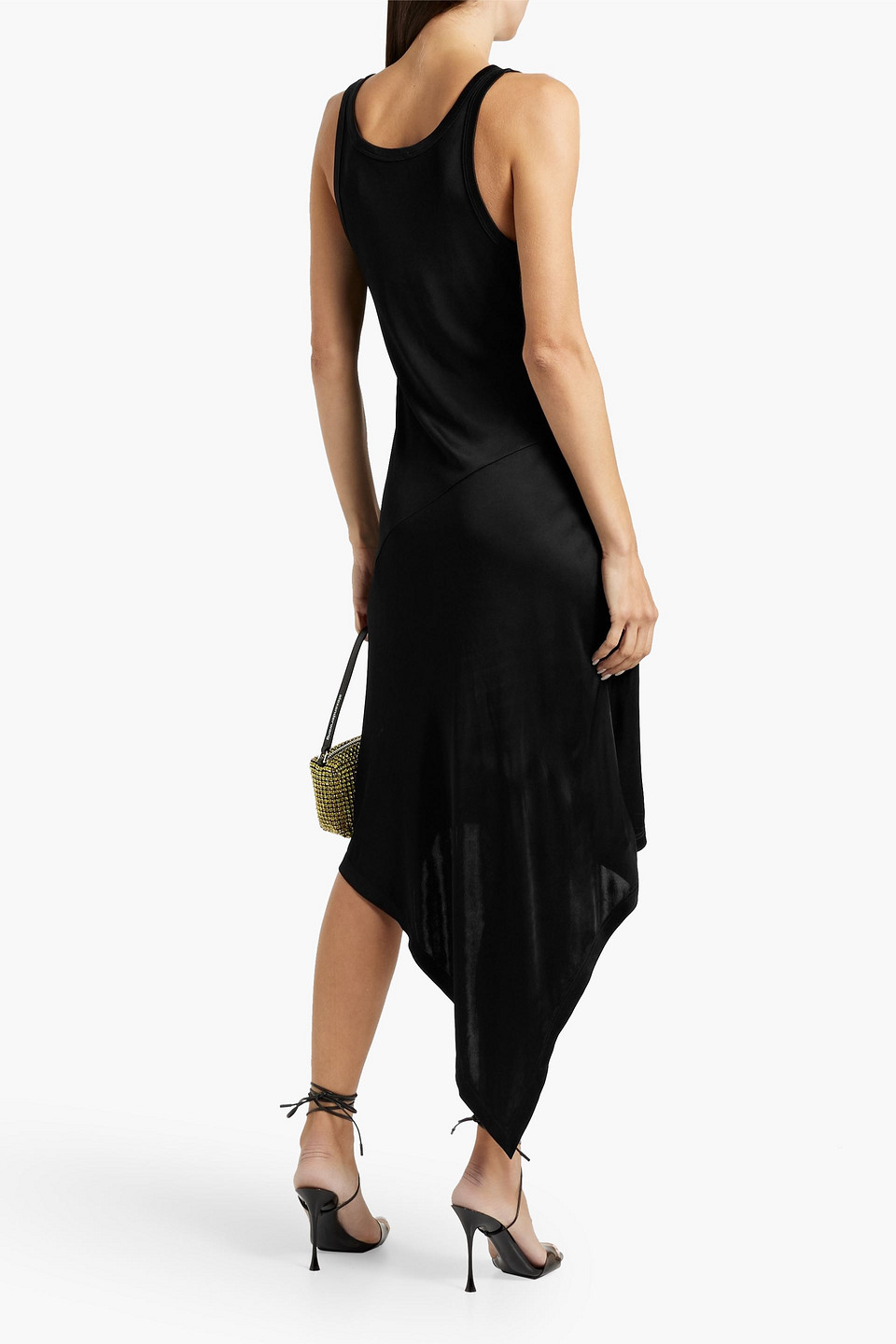 Helmut Lang Asymmetric Stretch-satin Dress In Black