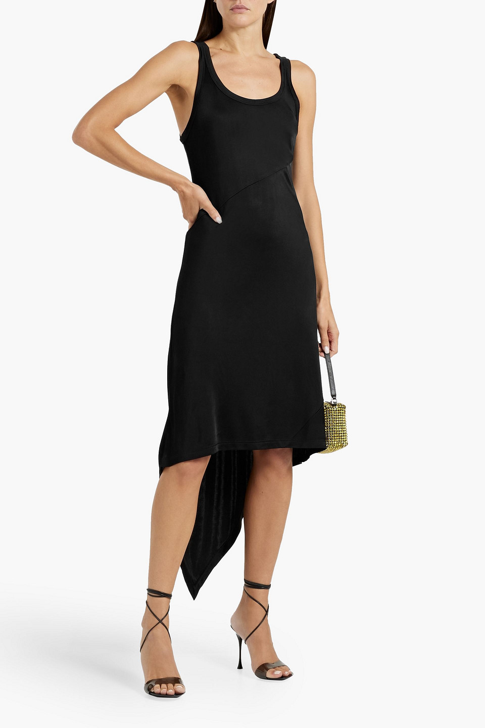 Helmut Lang Asymmetric Stretch-satin Dress In Black