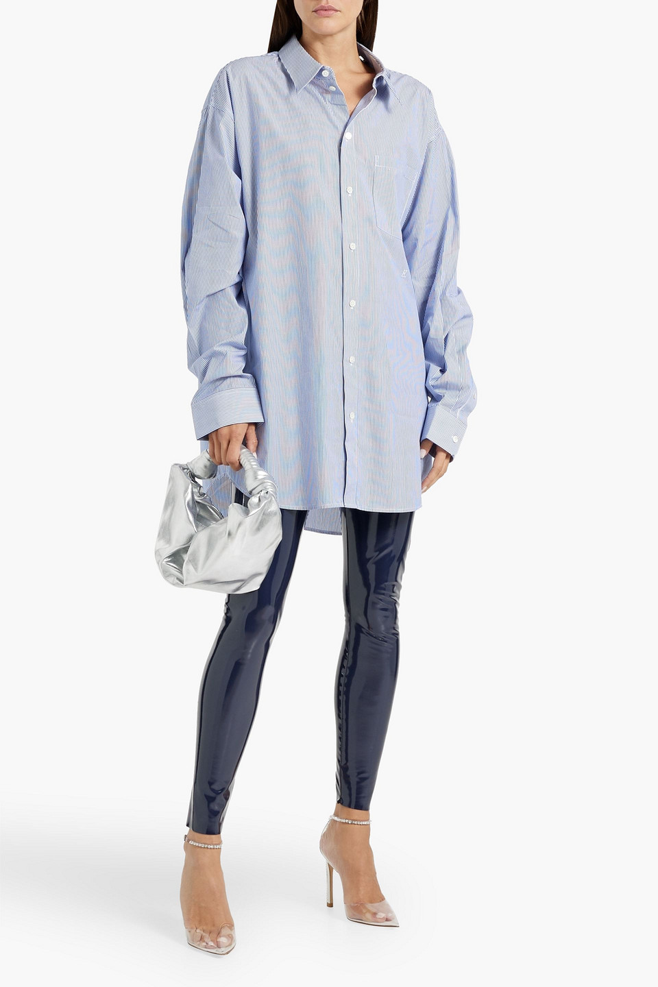 Helmut Lang Oversized Striped Cotton-poplin Shirt In Blue