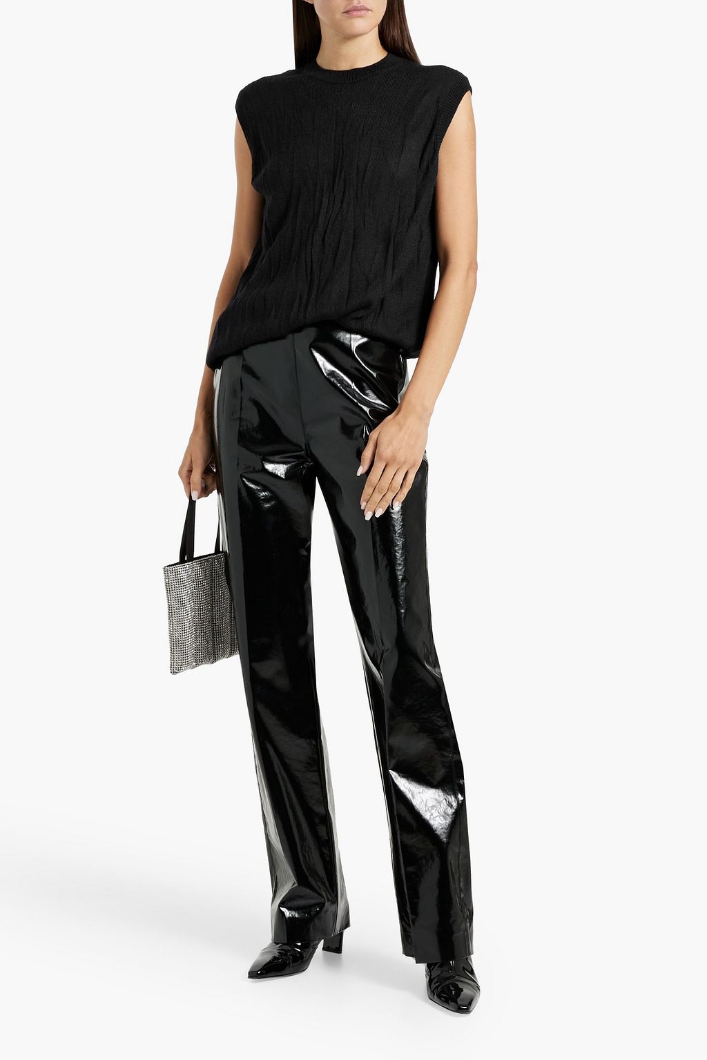 HELMUT LANG Crinkled jacquard-knit merino wool-blend top
